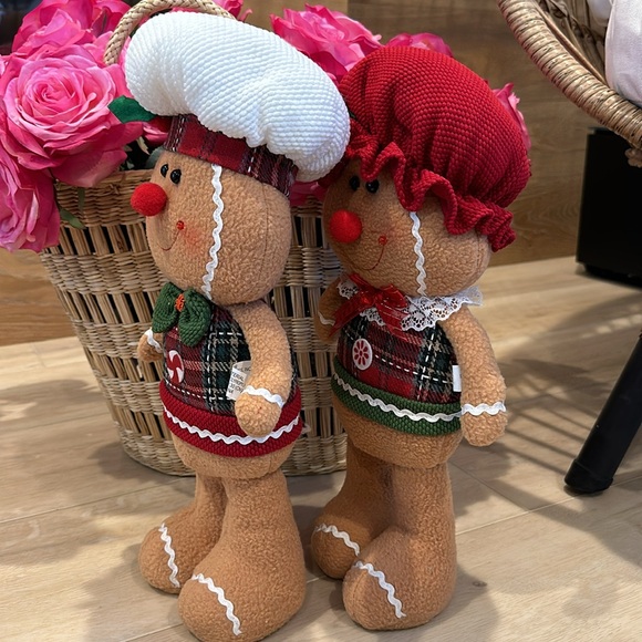 Christmas Holiday Plaid Gingerbread man girl boy doll greeter standing - Picture 15 of 16